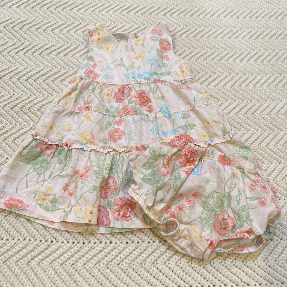 OshKosh B'gosh Floral Tiered Dress Size 12 Mo Bloomers Easter Pastel Precious